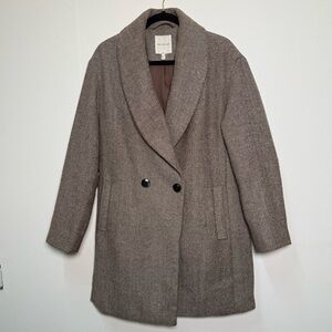 Avec Les Filles Brown Jacket Herringbone Double Breasted Coat Jacket Medium